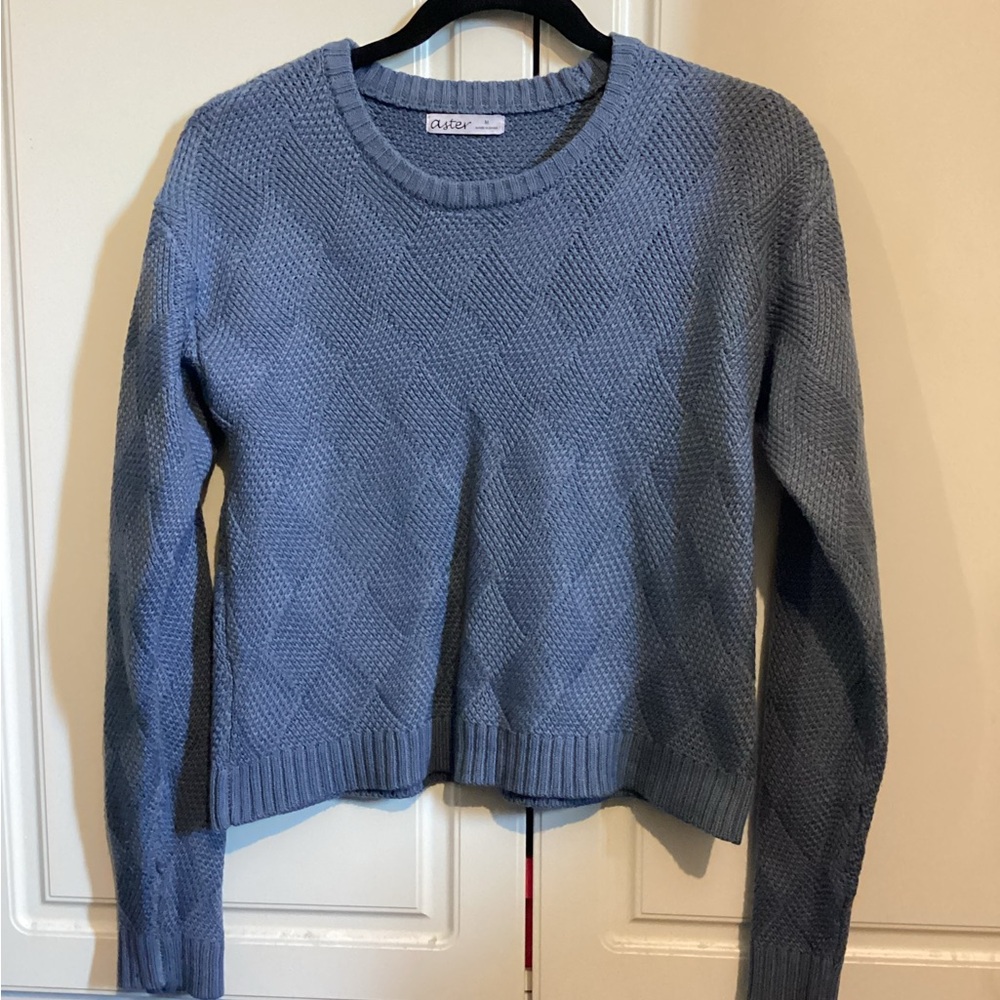 Blue Crew Neck Knit Sweater